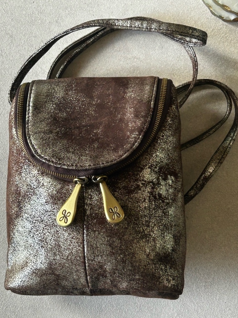 HOBO INTERNATIONAL Fern Metallic Shimmer Crossbody Bag with Brown/Gold Accents - Picture 13 of 17